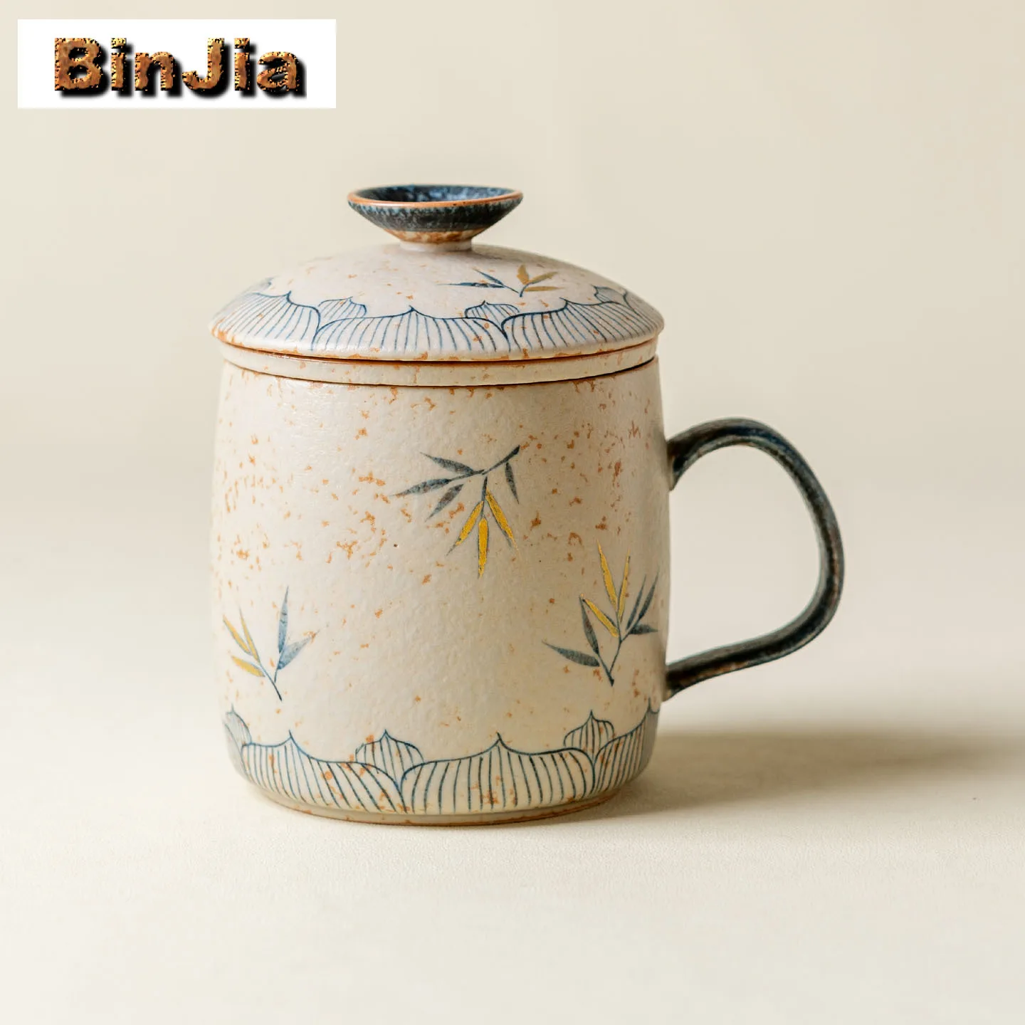 340ML Caramel Hand-painted Bamboo Shadow Filter Tea Separator Cup Creative Tea Mug With Infuser Tea Making Office Water Cup Gift