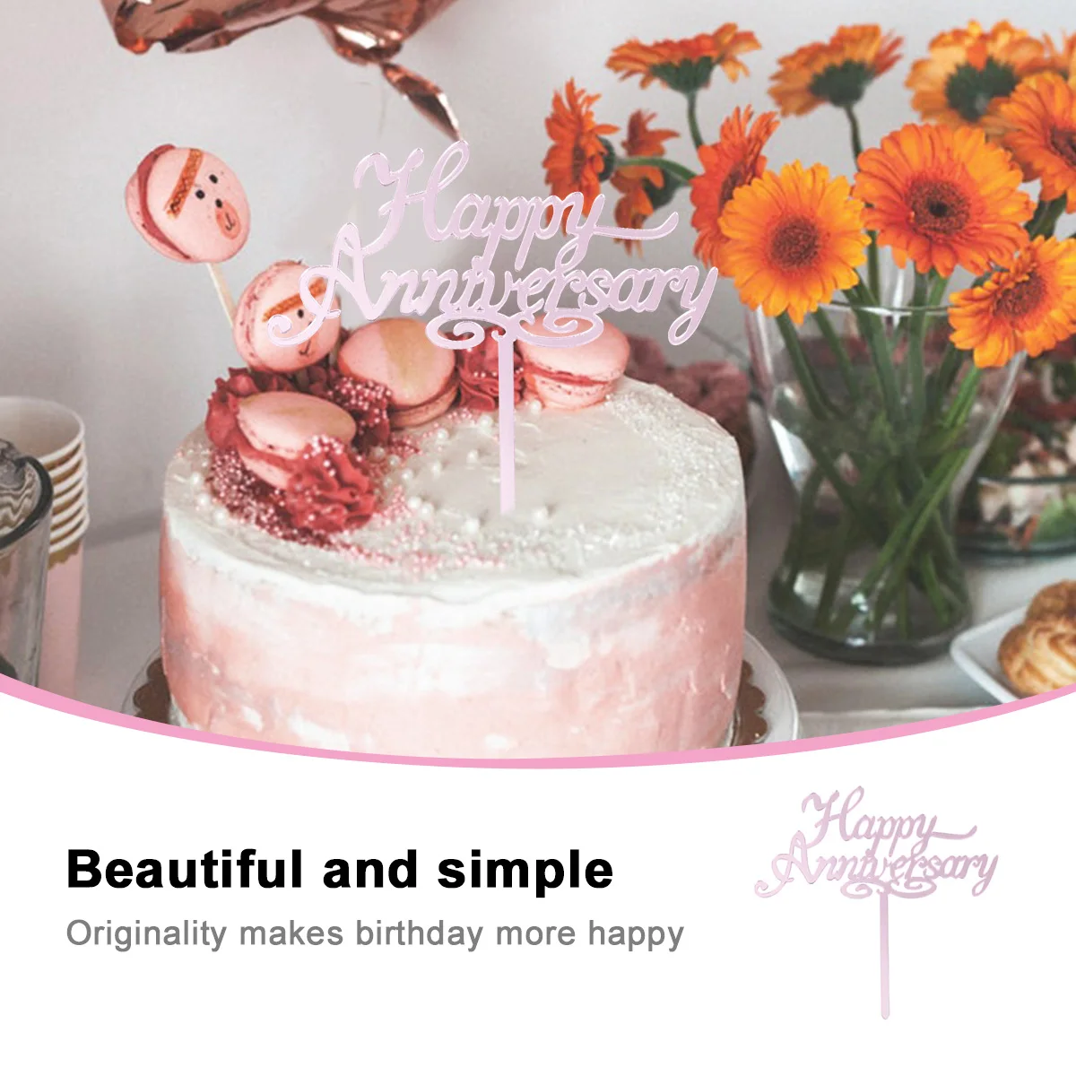 

6pcs Acrylic Cake Topper for Wedding Anniversary Happy Decoration Bridal Shower Valentine Birthday Dessert Adornment Party