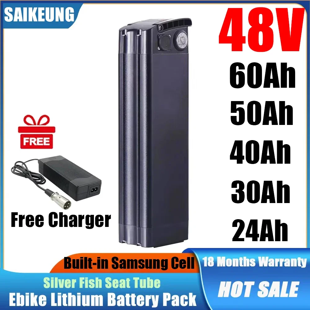

48v SilverFish Electric Bike 36v 52v 60v 72v Lithium Battery 20ah 40ah 50 60ah 13s5p Akku Accu De Litio 30AH 2000w3000w Bateria