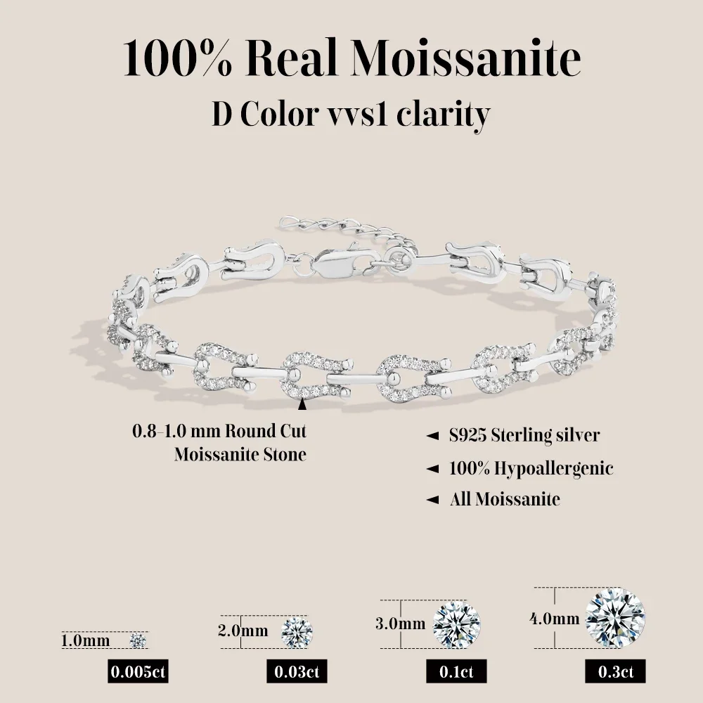 QIBAOKU Original Moissanite Women’s Bracelets S925 Sterling Silver Adjustable Horseshoe Bracelet NewYear Gift Party Jewelry 2026
