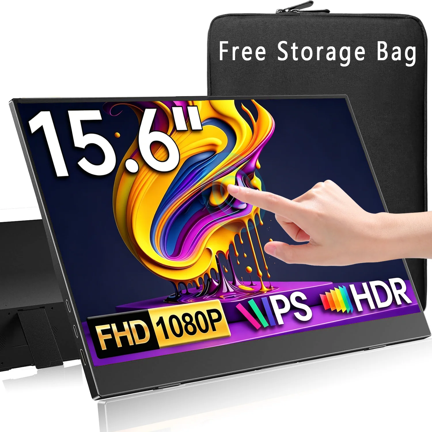 15.6 Inch Portable Touch Monitor 1920*1080P FHD IPS 1000:1 16:9 With Type-C Mini HDMI For Phone LaptoP TV XBox  PS4/5 Mac Switch