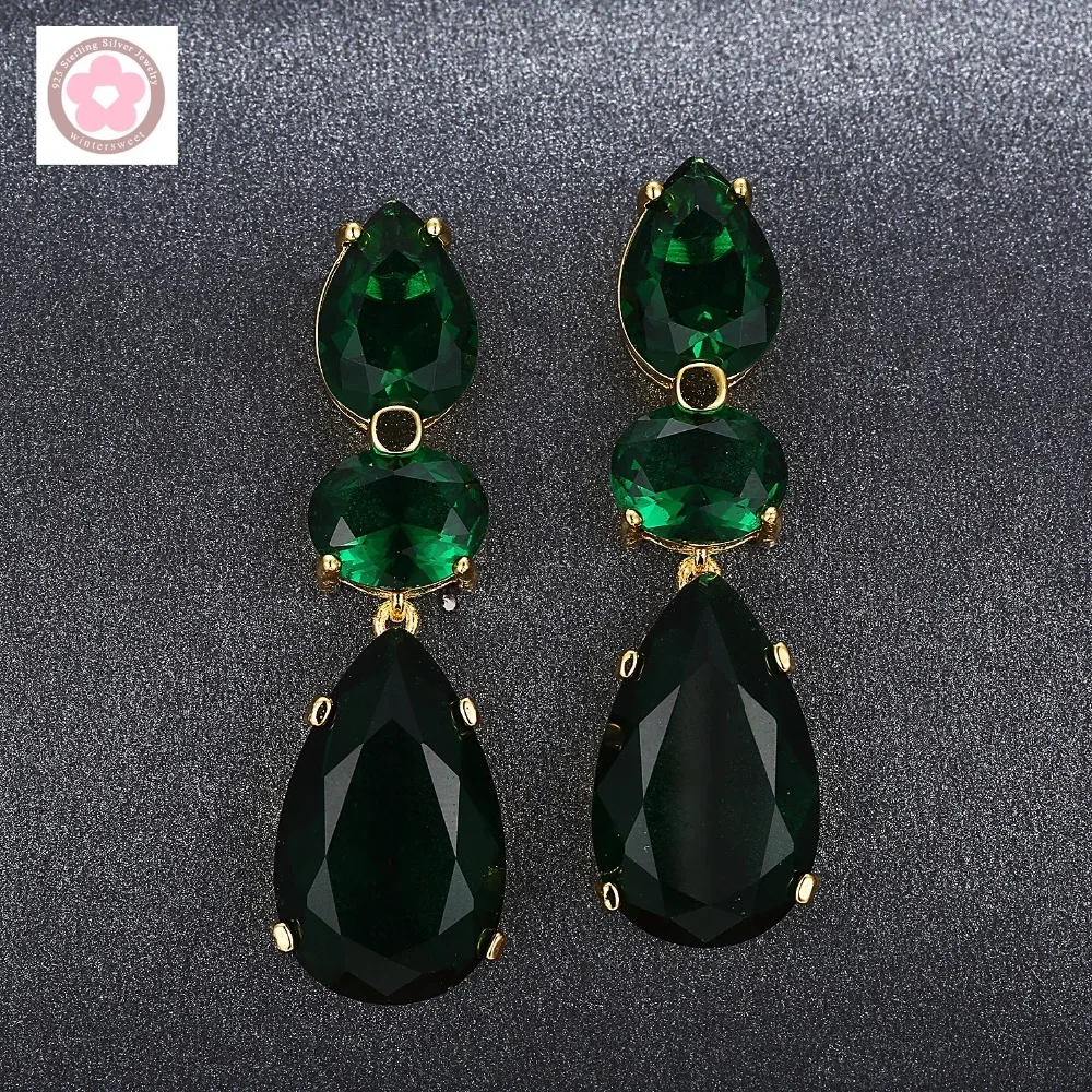 JLE681 Romantic Evening Party Zirconia Emerald / Tanzanite Gem  Women Stud Earrings Fashion Jewelry for Gift