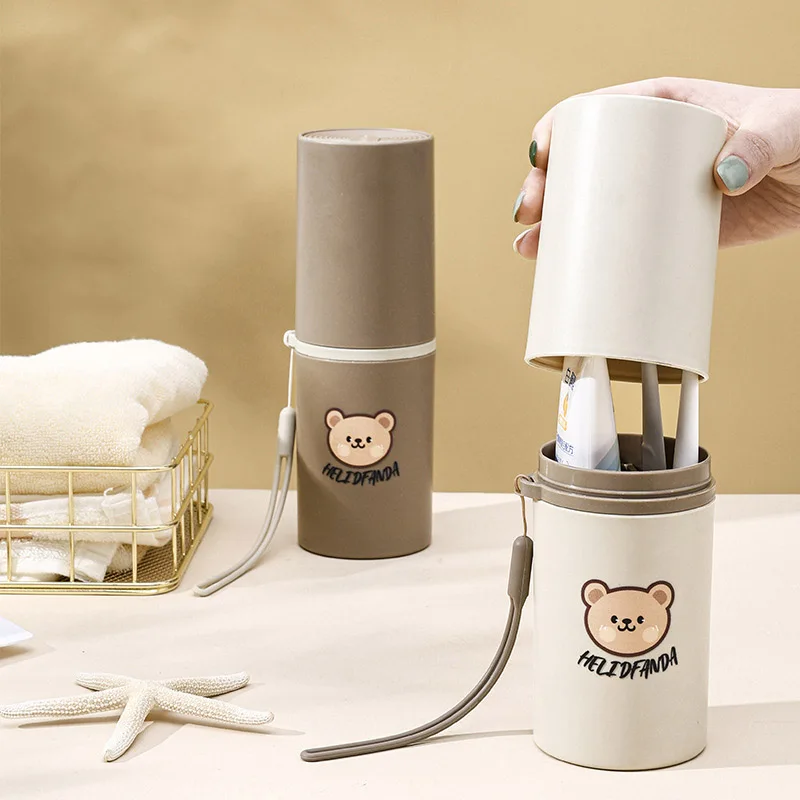 Portable Travel Toothbrush Gargle Cup Creative Cartoon Bear Brush Cup Couple Gargle Cup Family Set Household Bathroom Supplies