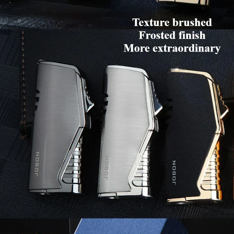 New upgraded fashionable metal three-way spray windproof blue flame lighter butane gas professional cigar lighter business gift