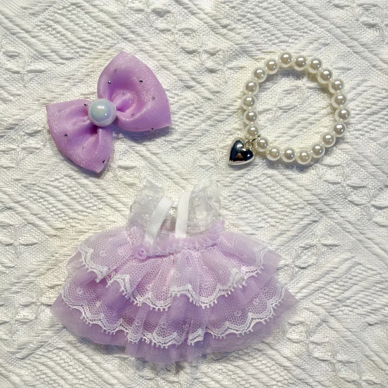 

Vinyl Plush Doll Clothes LLabubu Clothing Lace Tutu Dress Bow Hairpin Nabubu V1/V2/V3 Clothes Doll Pear Necklace HP0115/17cm