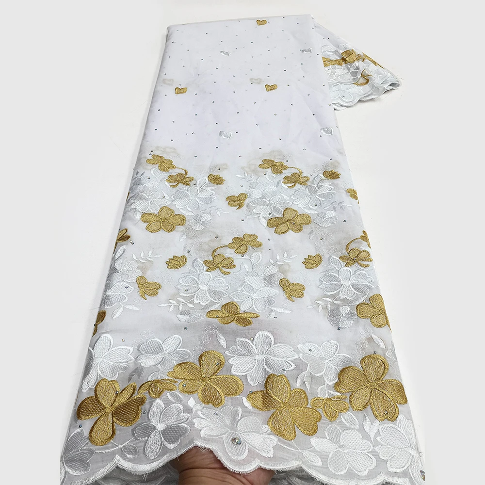 

Pure White Cotton Bottom Fabric Guipure Lace with Golden Botanical Design Lace Sewing for Solemn wedding dress Or Home Decor