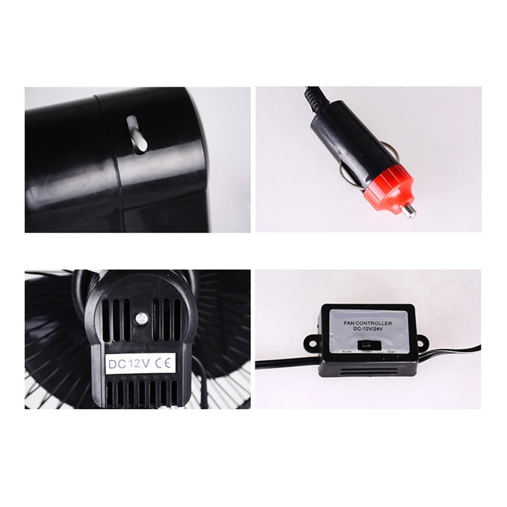 

12V Portable Dashboard Oscillating Cooling Clip On Fan For Car Black Durable Overheat Protection Additional