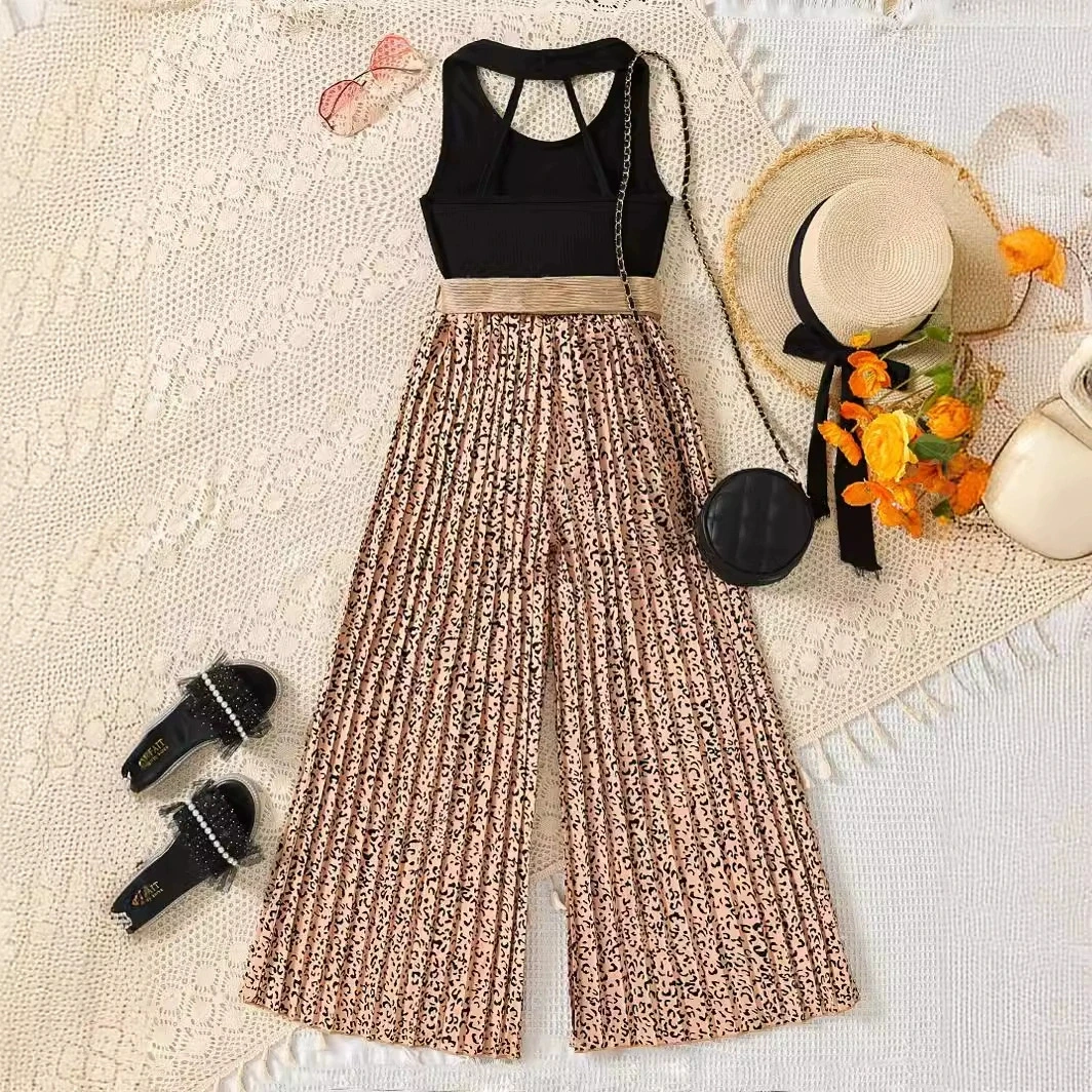 5 6 7 8 10 12 14 Years Summer Girls Clothing Sets New Fashion Vest + Wide Legged Pants 2Pcs Girls Suits Teenagers Kids Clothes