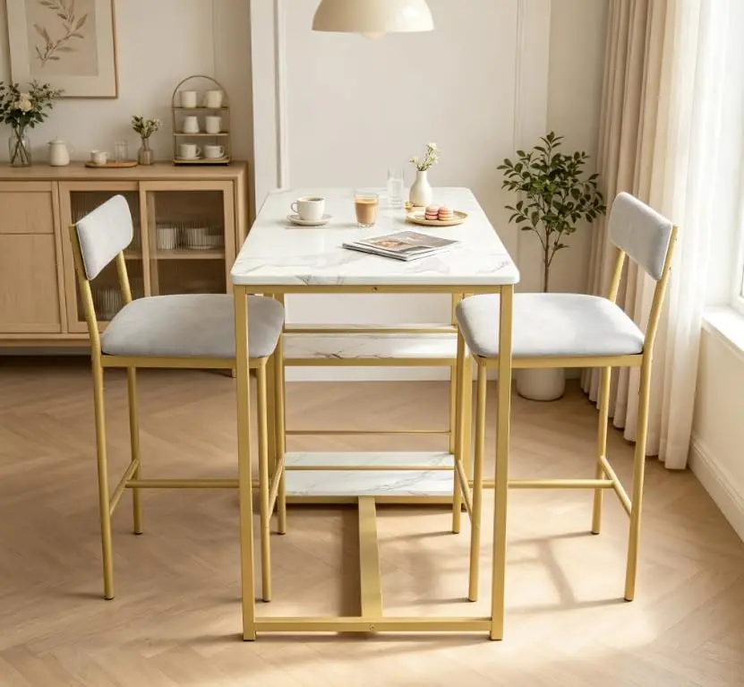 Garvee Dining Table Set 2 Chairs Modern Household Dining Room Furniture Stable Bar Table and Chairs Set for Apartment Home Dining Furniture