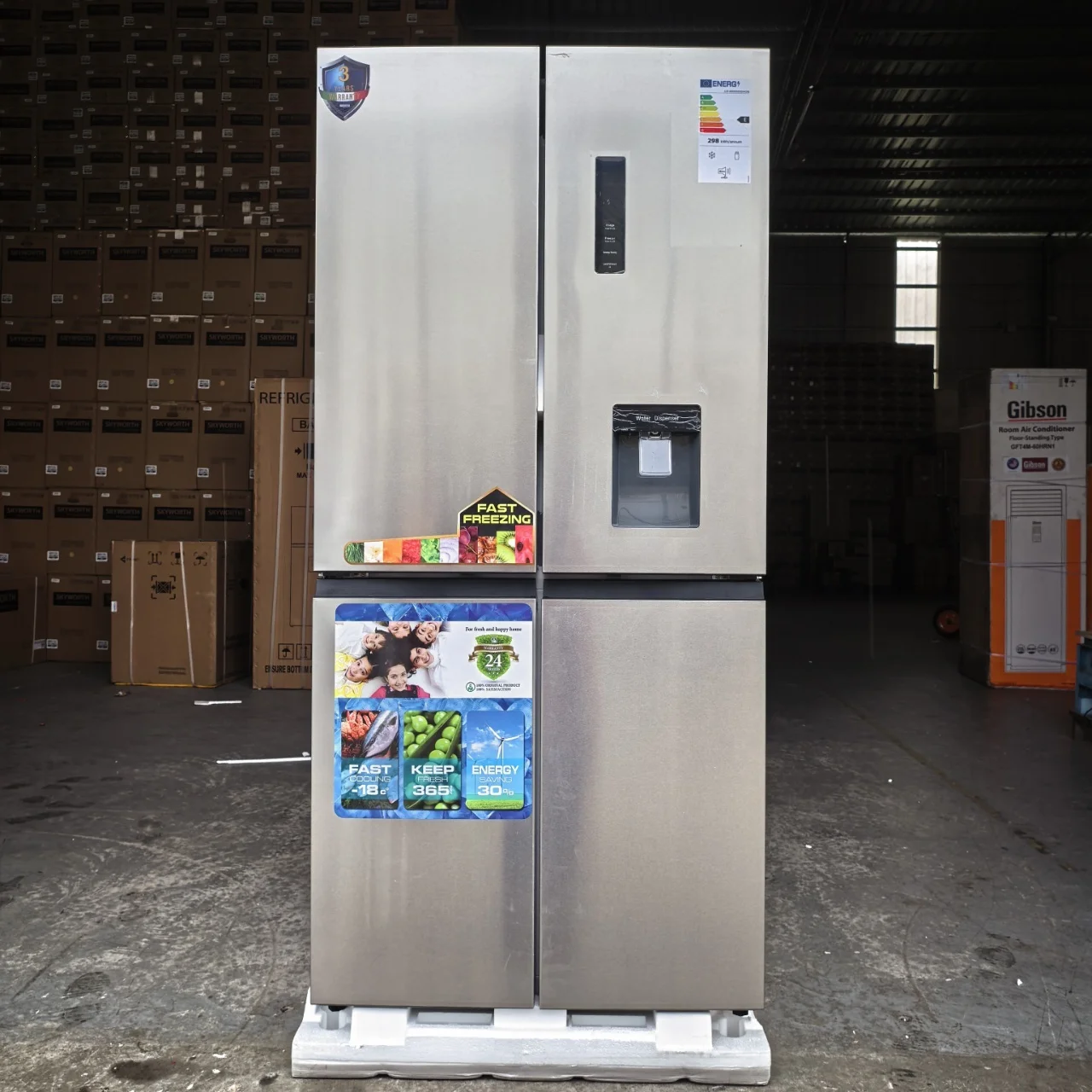 

632L Cross Door 4 Door Fridge Stainless Steel with Water Dispenser Air Cooled No Frost Inverter Refrigerator for Kitchen