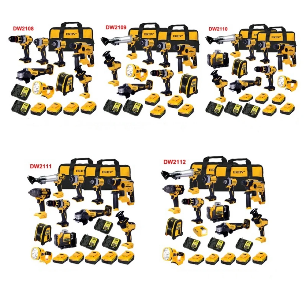 EKIIV wholesale cordless power tool set cordless drill combo kit 12 piece cordless electric multi-function combination kit