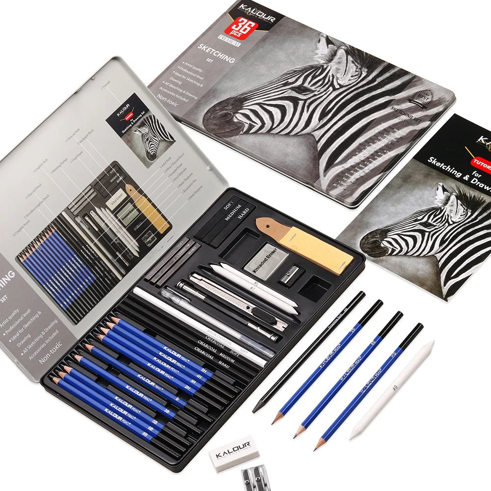 

KALOUR 22/25/36/39 Piece Sketch Pencil Set,Smooth Graphite Pencils For Shading&Portrait Drawing Ideal for Students&Professionals