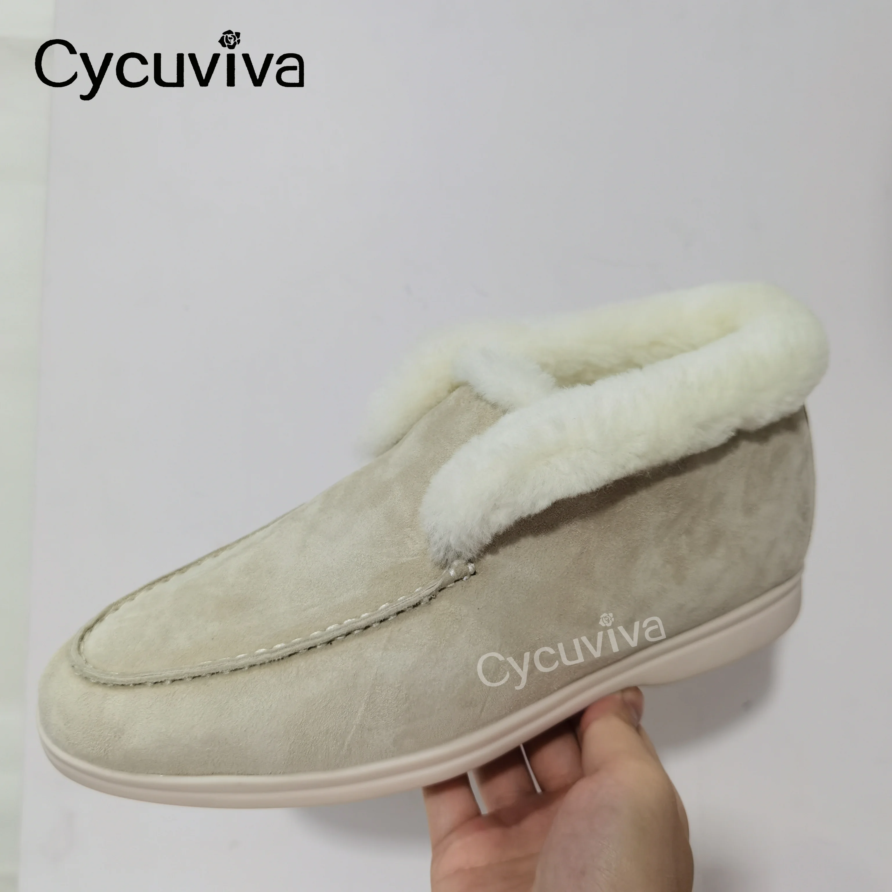 2024 Real Wool Fur Snow Boots For Women Kid Suede High Top Open Walk Winter Warm Shoes Furry Ankle Boots Outdoor Bottes Femmes