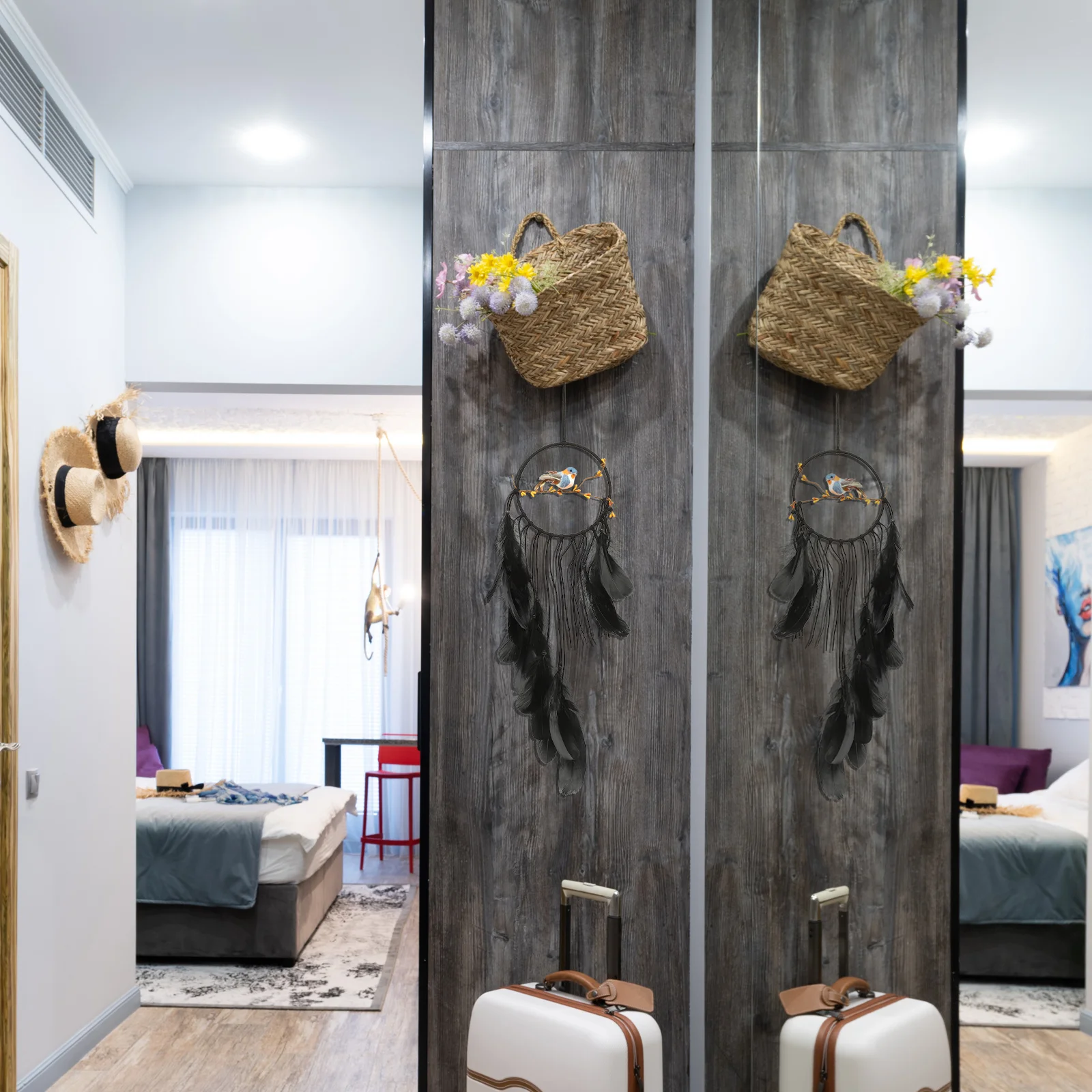 

Macrame Woven Wall Hanging Dream Catcher Compact Size Lightweight Home Decor for Bedroom Office Balcony Window Room Tassel