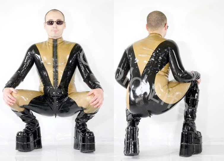 Latex Rubber Gummmi Transparent  and Black Stitched Jumpsuit  Hand Customized Latex Catsuit Color is Available No Socks No Boots