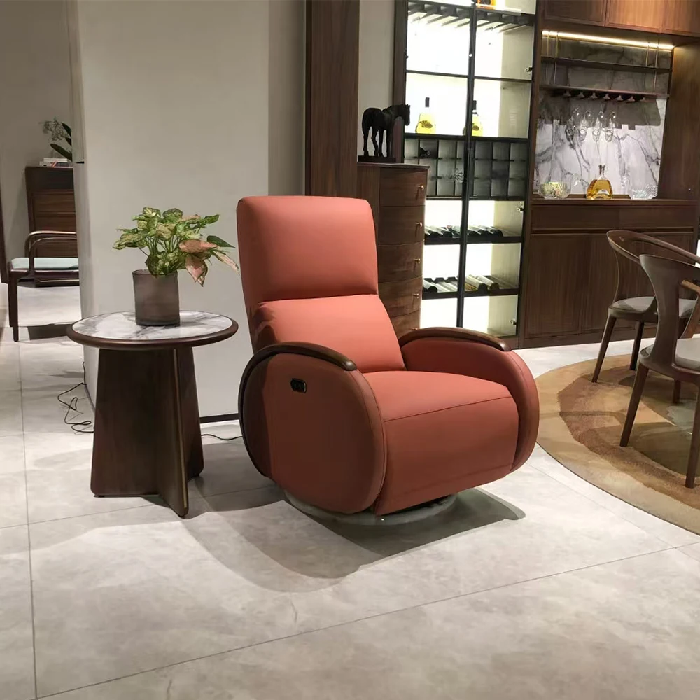 Foldable Extendable & Massage Function Swivel for Living Room Modern 1-Person Genuine Leather Electric Power Recliner Chair