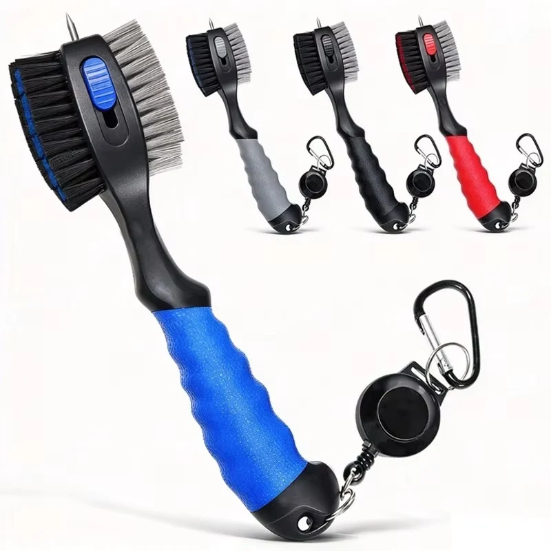 Golf Accessories Golf Club Groove Cleaning Brush 2-Sided Dual Bristle with Carabiner Stainless Steel Copper Putter Wedge Irons