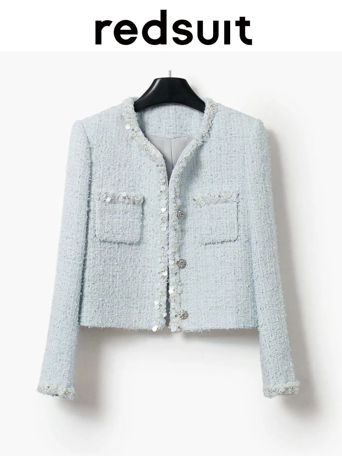 New Blue bright white woven jacket commuting top Custom size