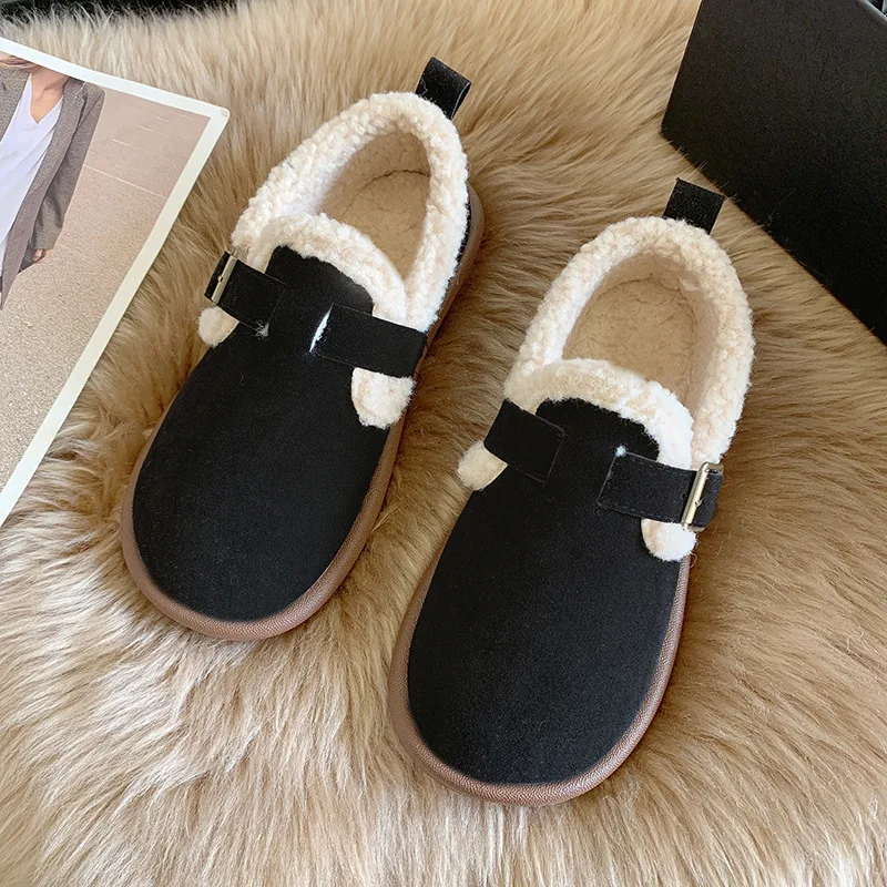 Women\'s Cotton Shoes 2024 Autumn Winter Vintage Plush Boken Shoes Anti Slip Warm Indoor Anti Slip Cotton Shoes Zapatos Mujer