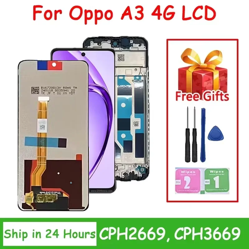 6.67 "IPS LCD Para Oppo A3 4G Tela LCD Painel de Toque Digitador CPH2669 CPH3669 Display Com Moldura