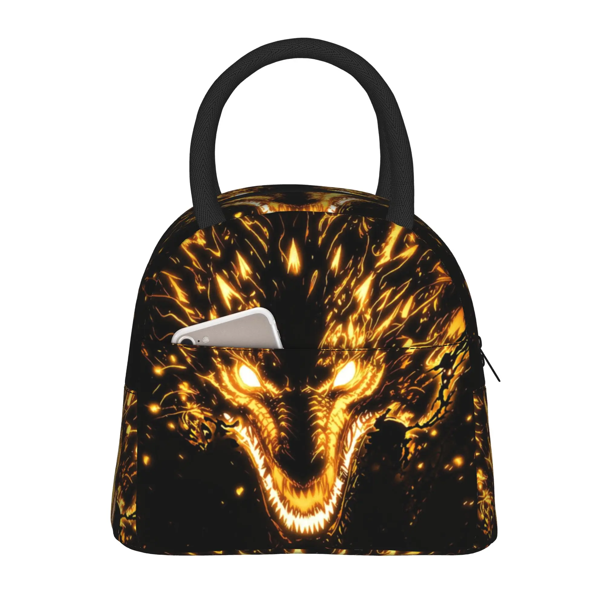 Back to school season  Lunch Bag Glowing Golden Dragon Head Large Capacity Harajuku Design Personalised Food Organizer Lunch Bag