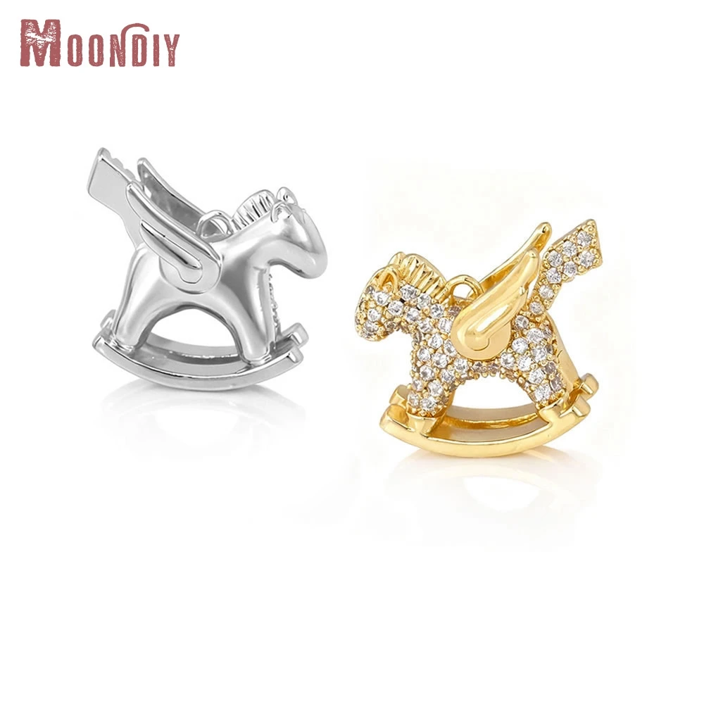 

2PCS 13x16MM 18K Gold Color Brass and Zircon Rocking Horse Charms Pendants High Quality Diy Necklace Earrings Making Accessories