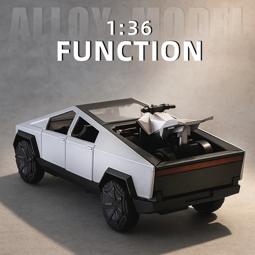 Modelo de Camioneta de Aleación a Escala 1:36, Auto de Estilo Cibernético con Mini ATV, Juguete Coleccionable de Metal Fundido para Niños