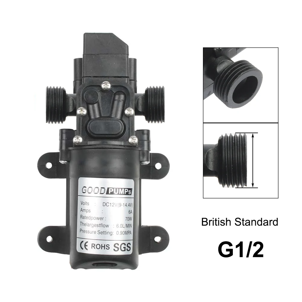 70w 220V pompa acqua 12V 6A 4-6.0l/min 0.9mpa alimentatore elettrico 12v spina ue per lavaggio auto pulizia irrigazione pompa a soffietto