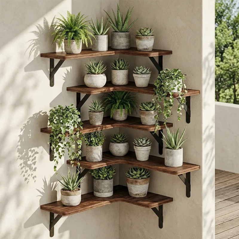 Corner Floating Shelve, Rustic Wood Wall Shelve For Room Decor, Muti Colour, Heavy Duty Shelve, Bathroom Storage And Accessories