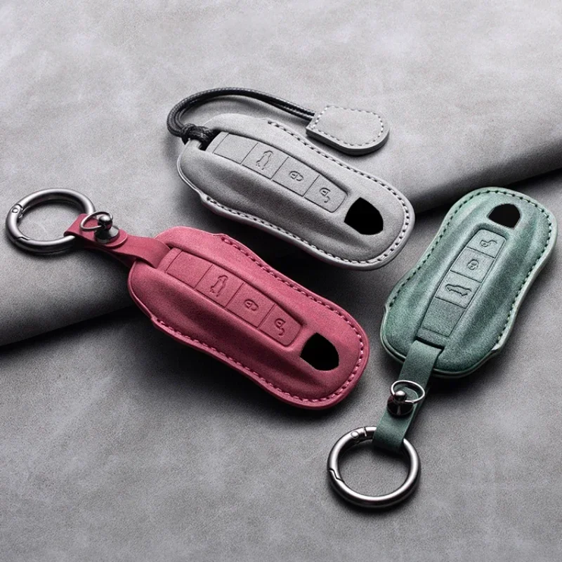 Leather Car Key Cover Case Shell For Porsche Panamera Carman Macann Bobst Cayenne 911 970 981 991 996 Keychain Key Accessories