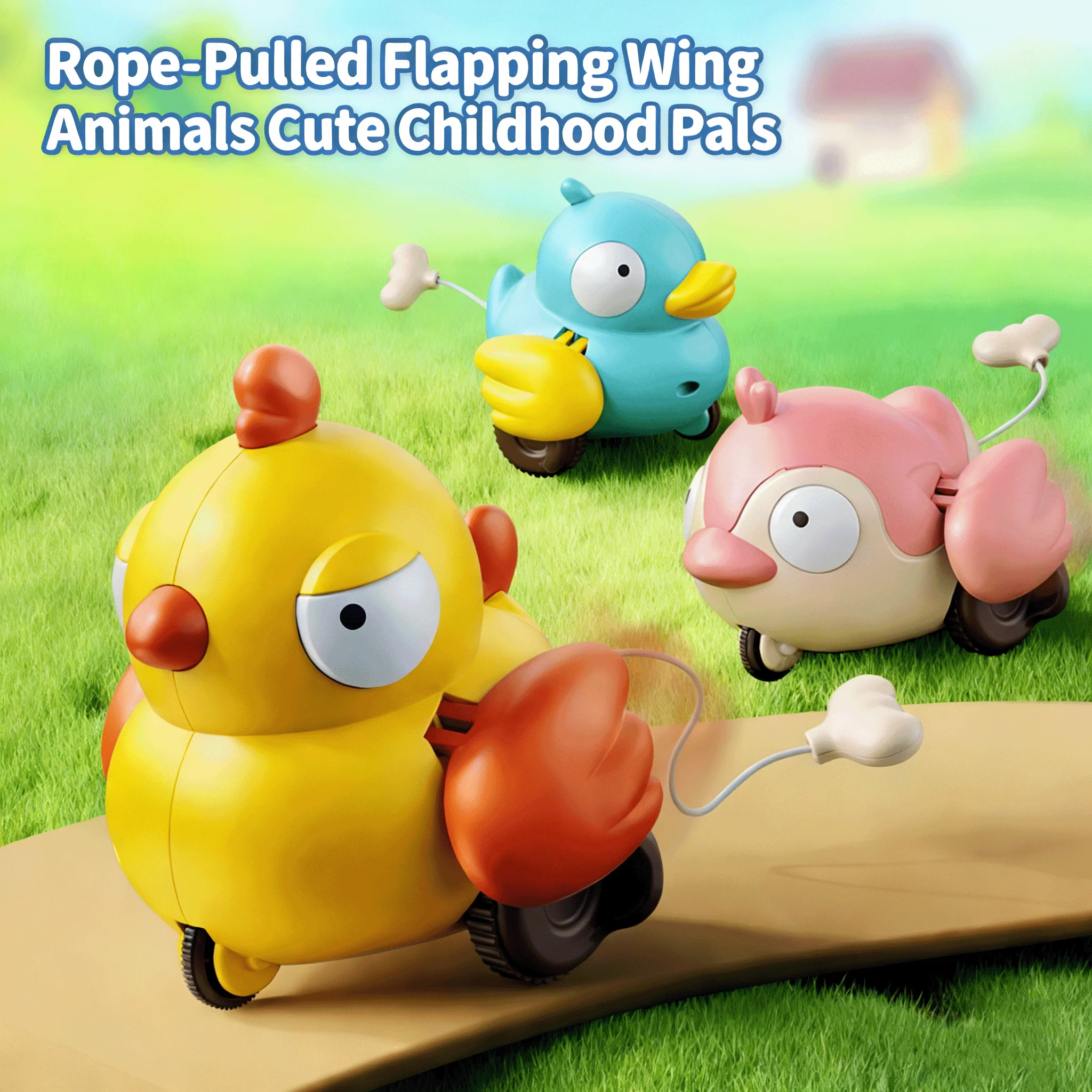 Cartoon Wind-Up Chain Toy Car for Kids - Educational Pull-String Toy (Chick, Bird, Duck) for Boys and Girls