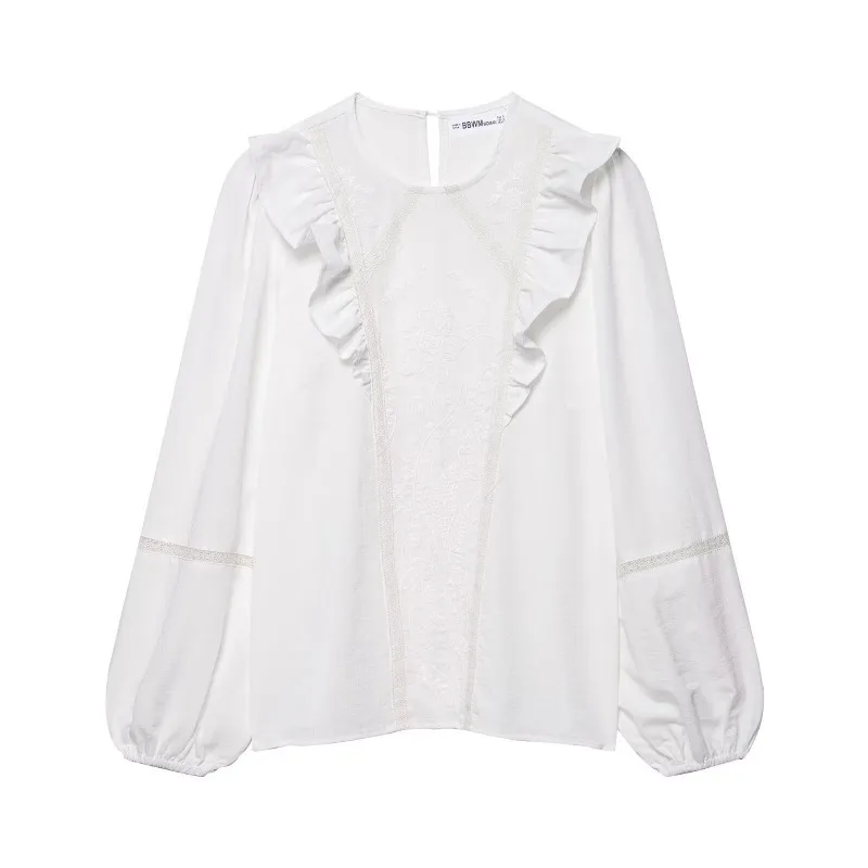 ZEMOREXMZ Elegante Bluse Top Mode Blume Stickerei Blusen Für Frau Rüschen Langarm frauen Bluse Neue Solide Shirts