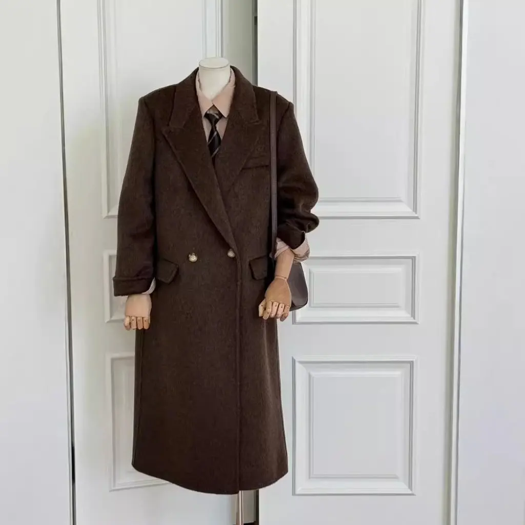

Women's Double-Sided Wool Plush Coat High-Quality Korean Style Long Jacket Shoulder Atmospheric Autumn Winter Fashion Outerwear