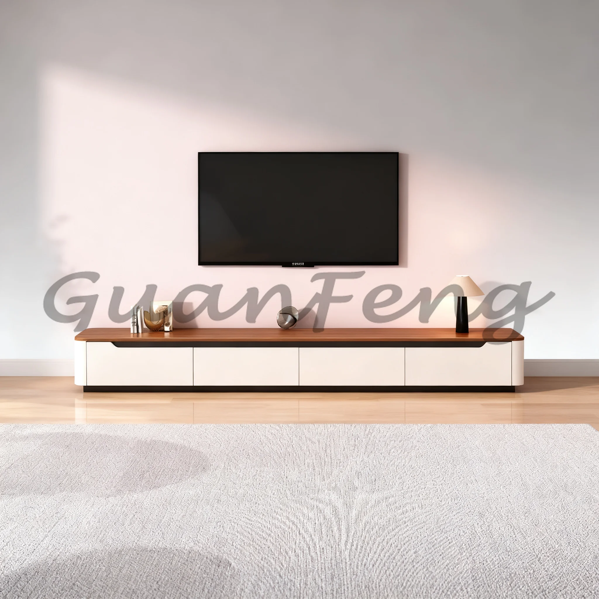 Modern Simple Floor-Standing Solid Wood TV Stand Living Room TV Cabinet Multi-function as Coffee Table