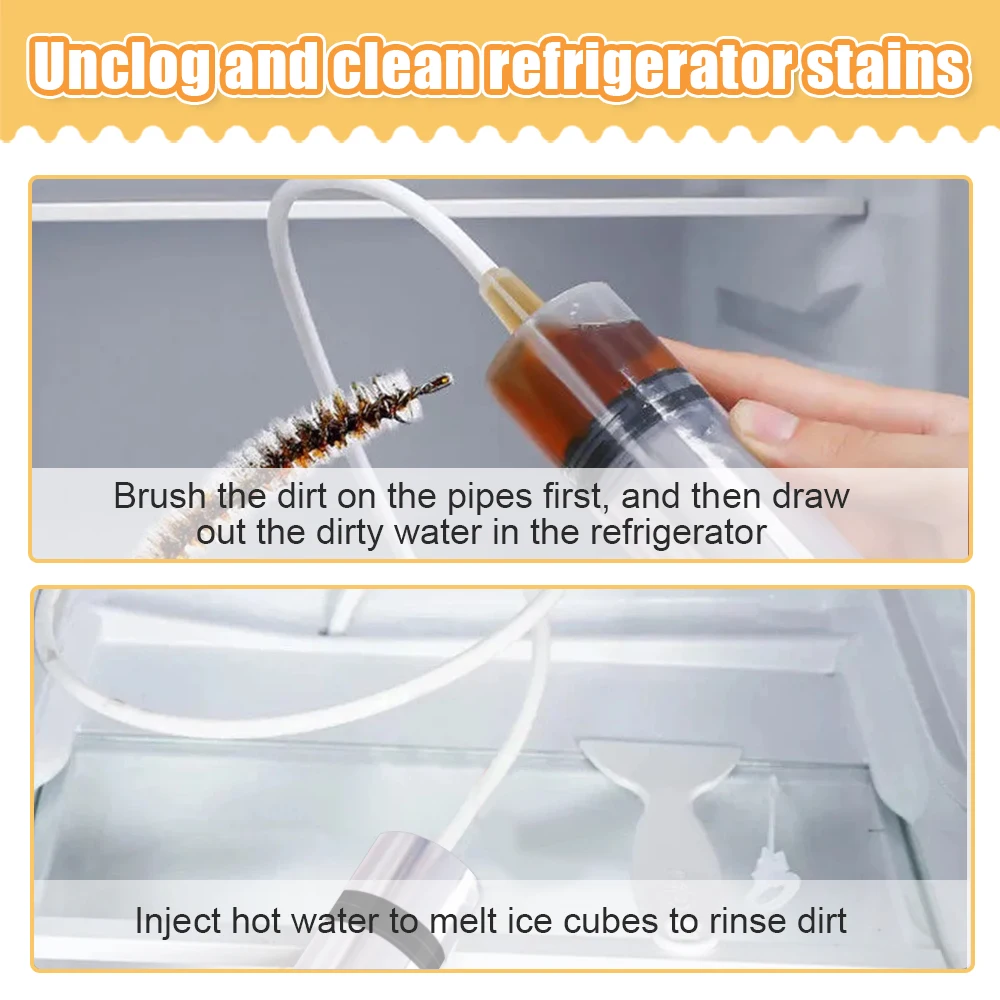 5Pcs Refrigerator Drain Clean Brush Wash Brush Suction Syringe Hose Fridge Cleaner Stick Dredge Tool 1.5m Fridge Drain Hole Kit