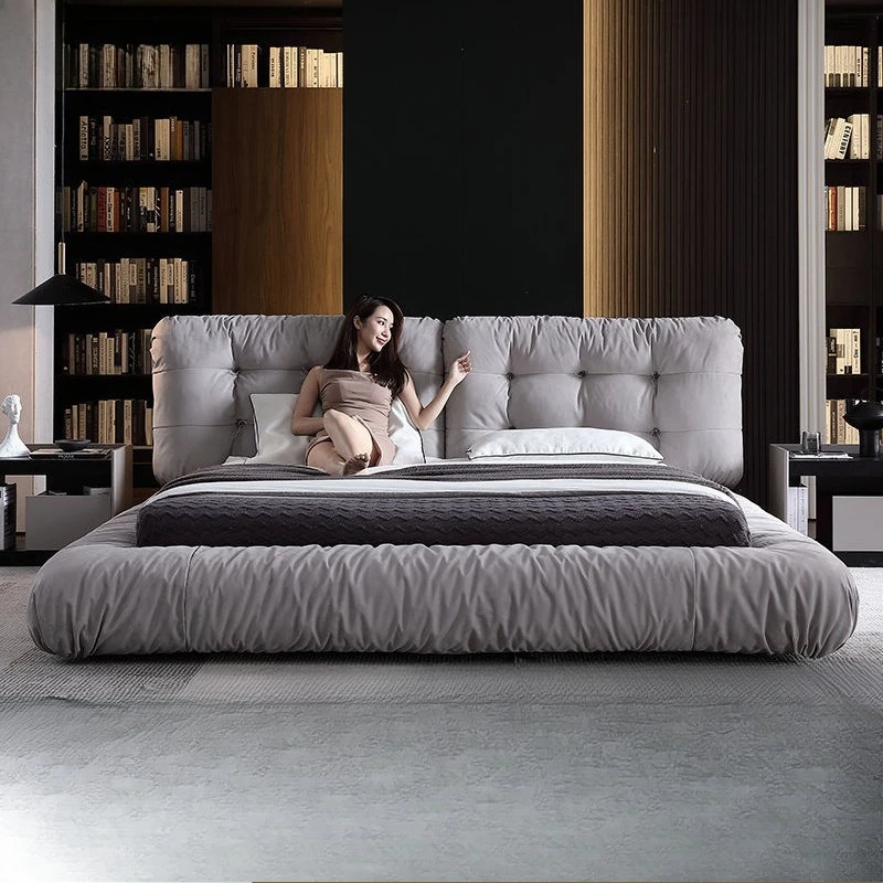 Leather cloud bed, master bedroom fabric bed