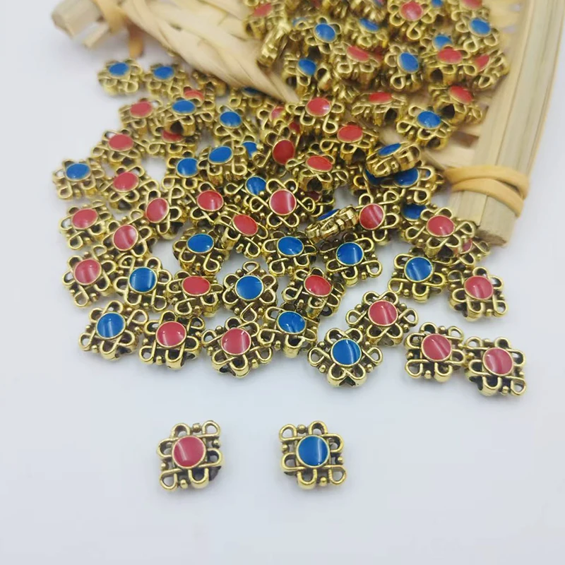 

8PCS Alloy Drip Oil Small Four Corners Antique Clothing Decorative Loose DIY Bracelet Necklace Pendant Key Chain China Knot