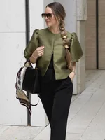 Round Neck Satin Solid Short Blouse Women Elegant Button Puff Short Sleeve New Fashion Shirt Chic Lady Street Shirts 2026 New 4