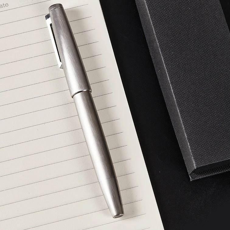 Dukang 2000 Series Metal Piston Fountain Pen - 0.5mm Extra Fine Nib, Luxury Brushed Stainless Steel Barrel Smooth Writing Pen