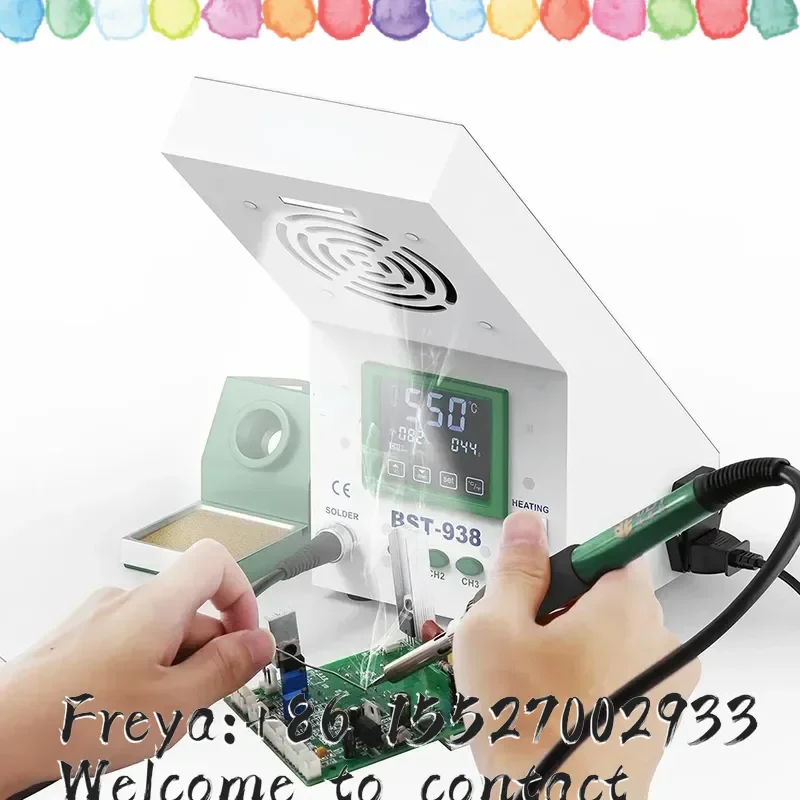 Hot SalesBST-938 Multi Function 3 In 1 LED Light Screen Touch Soldering Smoke Absorber Soldering Rework Station Soldering