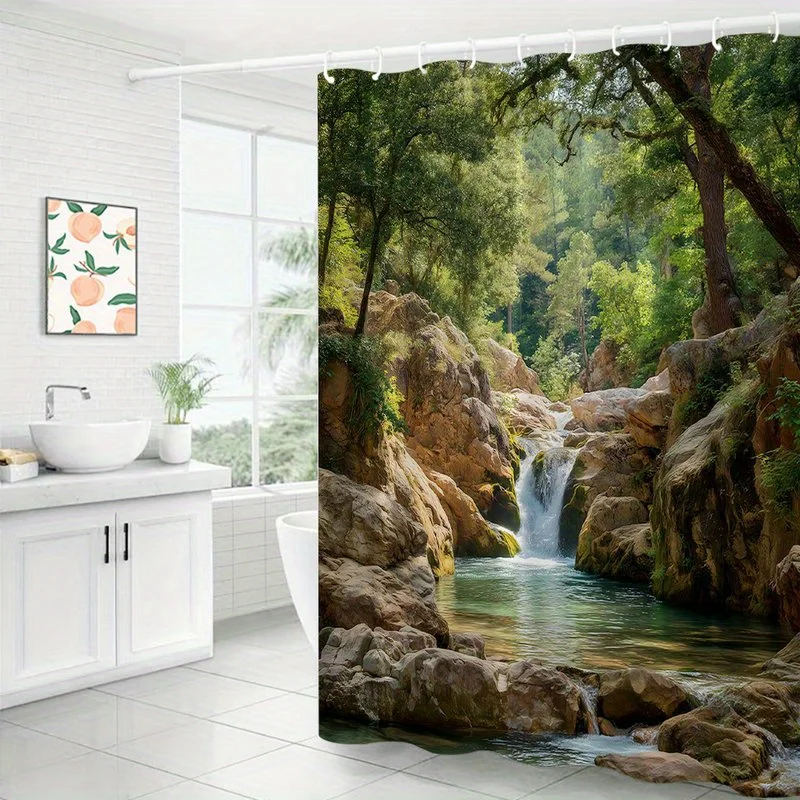 Waterproof Waterfall Nature Shower Curtain Tropical Forest Prints Bathroom Decor for Modern Bathroom Accessories Home Spa