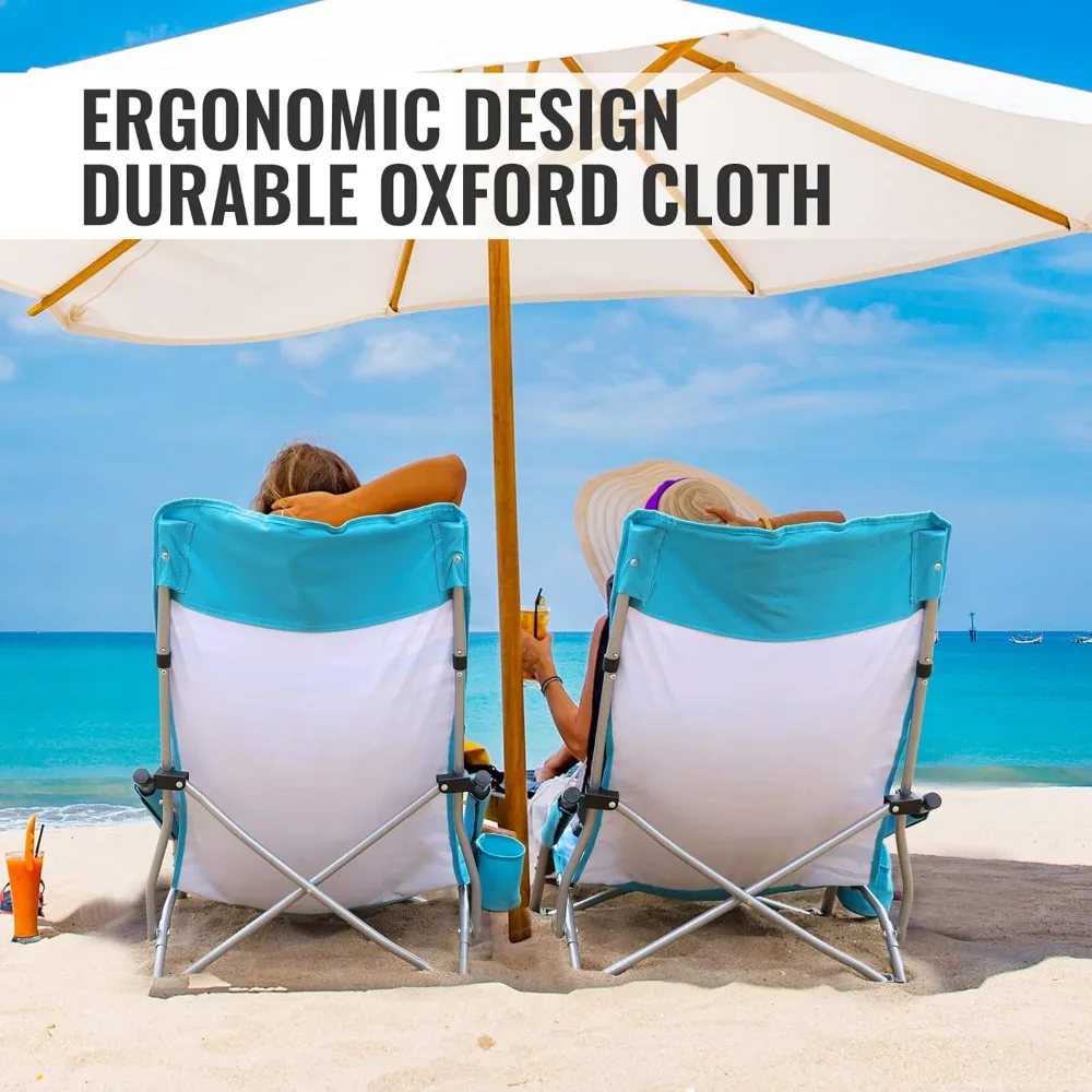 كراسي شاطئ منخفضة من VILLEY للبالغين، عبوة من قطعتين، كراسي شاطئ قابلة للطي عالية الظهر، خفيفة الوزن ومحمولة للاستخدام في الهواء الطلق، الشاطئ، والتخييم، #4