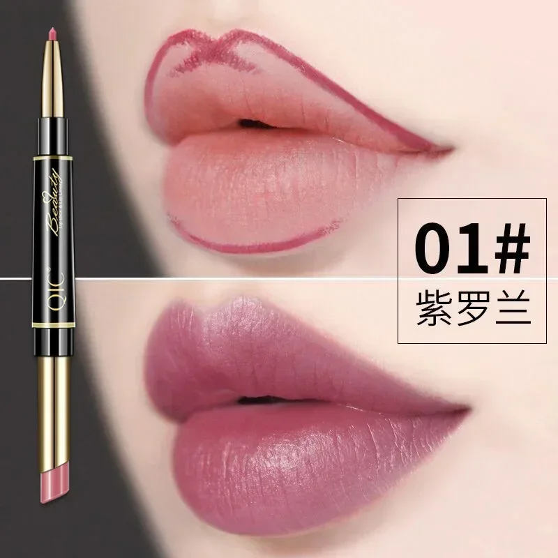 Косметика Double Ended Lipstick Pen Waterproof Non-Makeup Holding Makeup Color-Rendering 2-in-1 Thin Tube Lipstick Lip Liner