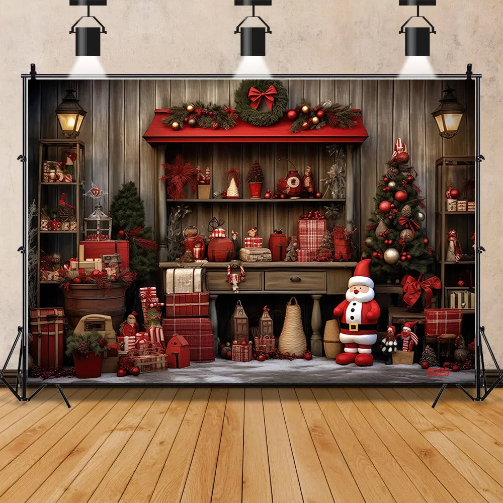 

Vinyl Custom Christmas Day Fireplace Photography Backdrops New Year Candy Chimneys Store Ball Window Studio Background WW-56