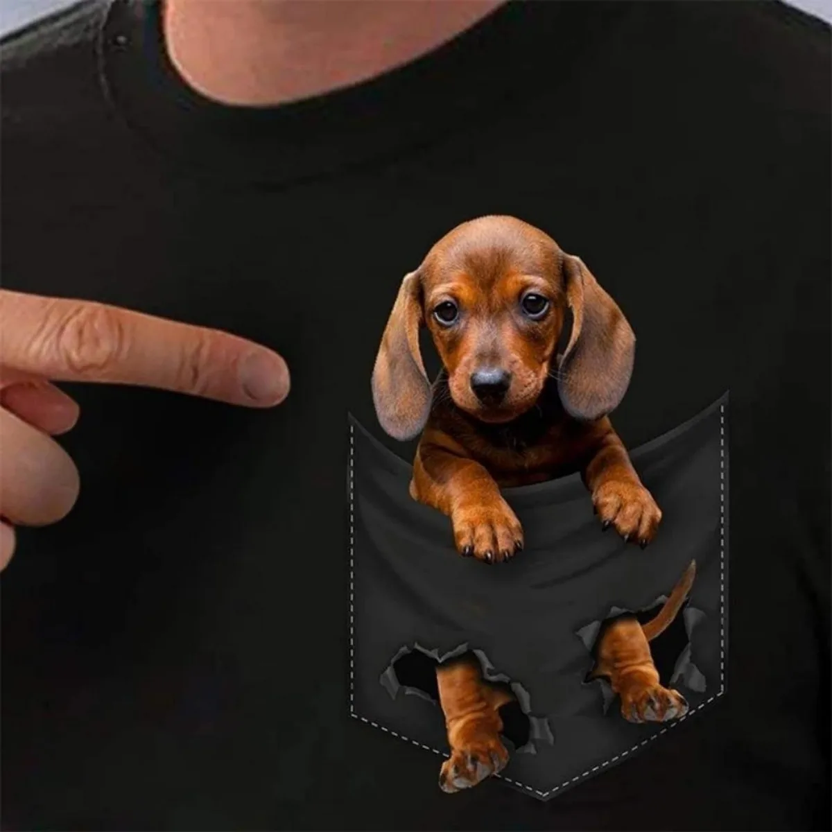 CLOOCL Dachshund Cotton T-shirts Funny Puppy Dachshund Dogs Middle Finger Pocket Tees Short Sleeve Shirts Men Women Clothing