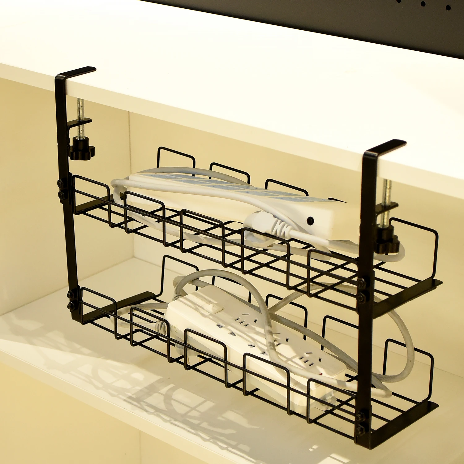 Double-layer cable organizer under the table Cable organizer under the table Double-layer cable organizer