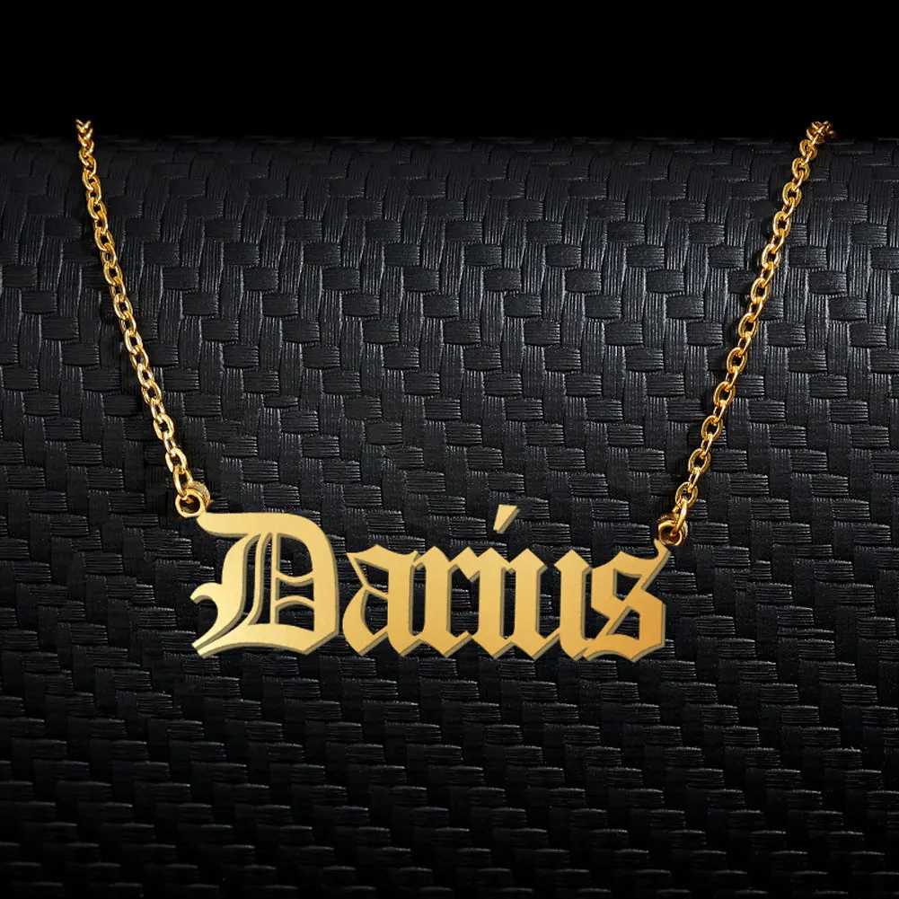 

Darius Old English Name Necklace Stainless Steel for Women Jewelry Nameplate Pendant Femme Mothers Girlfriend Gift