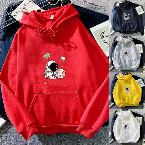 Space Moon Planet Print Fashion Funny Hoodie Loose Cotton Oversized Hoody Men Clothing Streetwear Vintage Pullover Sweatshirt