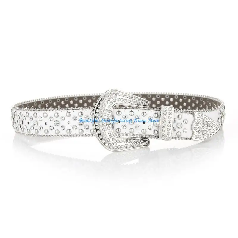 

E56A Adjustable Waist Belts for Jeans Glitter Belt for Woman Cowboy Cowgirl Teens Female Jeans Skirt Waistband