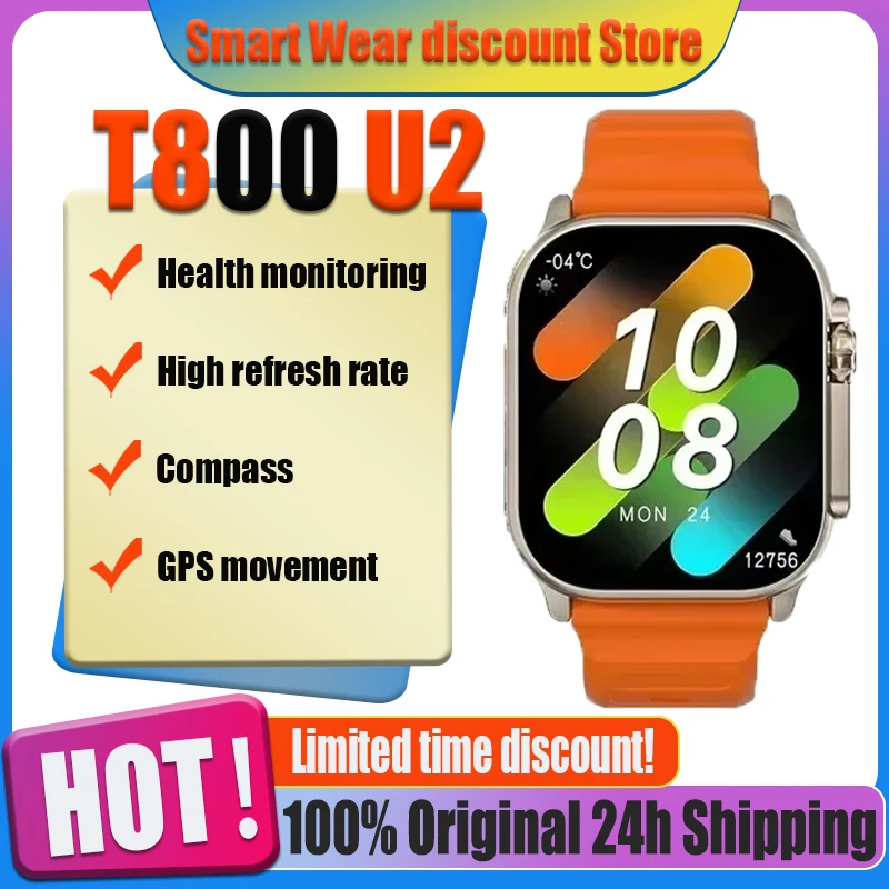 

2025 Smart Watch T800 Ultra 2 Men 49mm Series 8 2.3 "AMOLED Screen NFC Compass Waterproof For Apple Watch IWO Ultra 8 Smartwatch